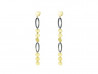 Long satin silver earrings and polished yellow gold plates. 7.5cms total measurement