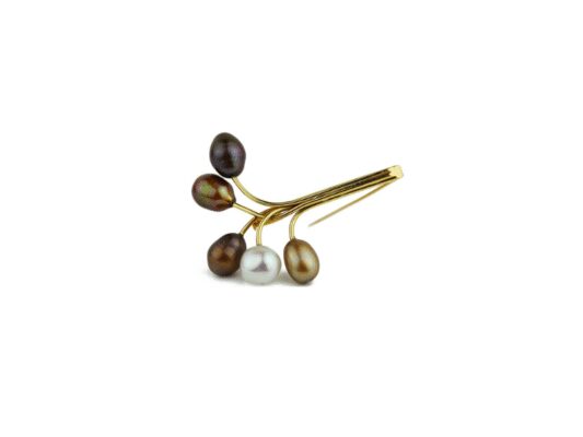 Yellow gold needle and colored freshwater pearls
