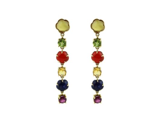 Long gold earrings with stones