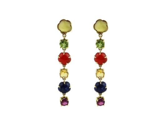 Long gold earrings with stones