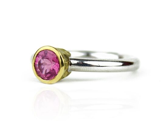 Silver and yellow gold ring with pink tourmaline.