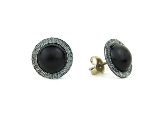 Silver and onyx earrings.