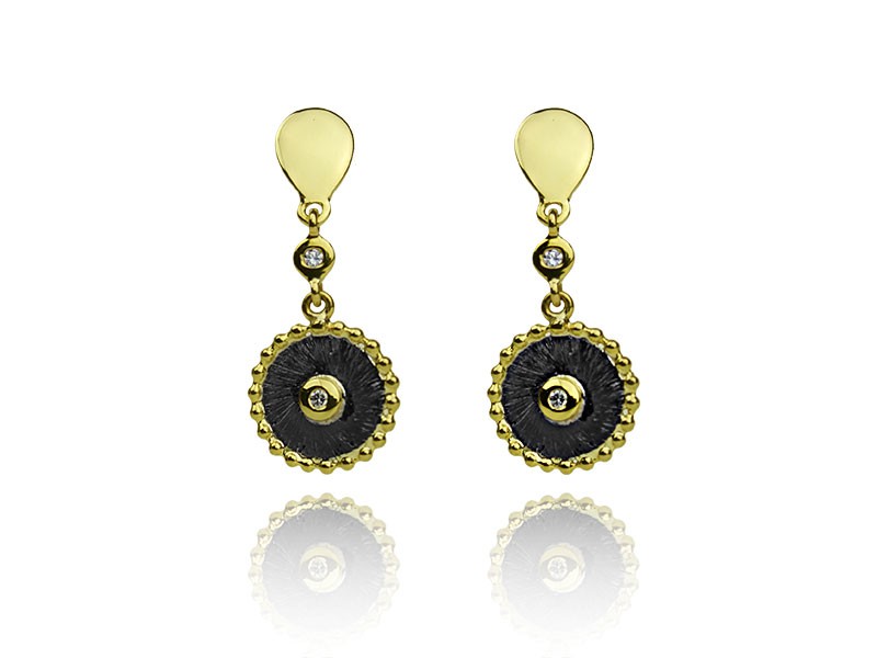 Silver and yellow gold earrings with white diamonds Silver and yellow gold earrings with white diamonds