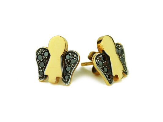 Angela rose gold earrings with black diamonds.