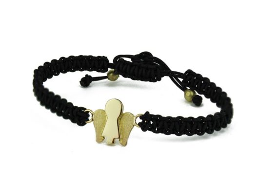 Macramé bracelet with gold Angela motif.