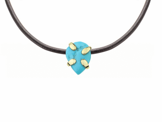 Collar de cuero, oro amarillo y turquesa natural.