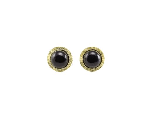 Pendientes de plata, oro y ónix.