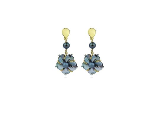 Arracades d'or groc, flor de nacre gris i perla.