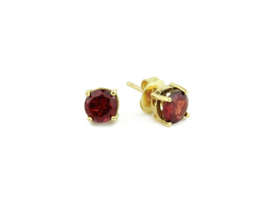 Gold earrings with rhodonite stone.