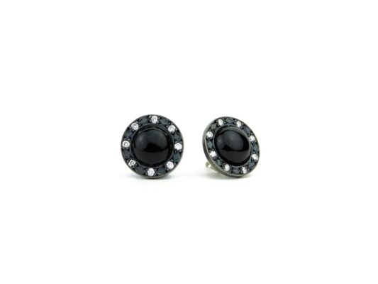 Pendientes de plata, ónix y diamantes blancos.