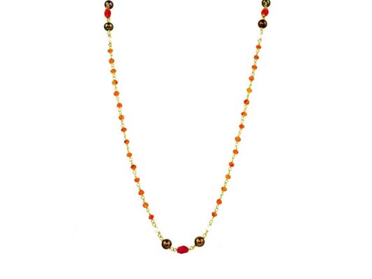 Gold-plated silver necklace with carnelian and pearls.