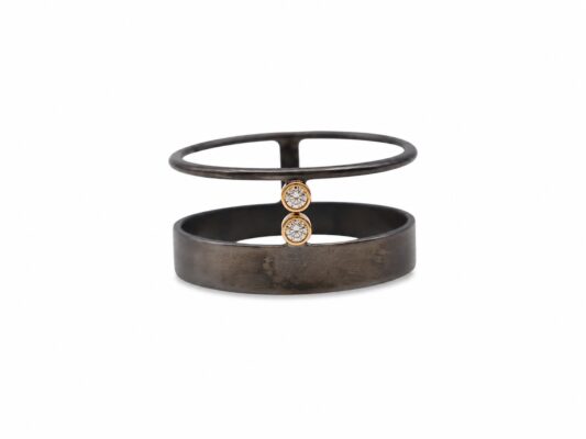 Oxidized silver, yellow gold and diamond ring.