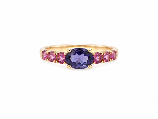 Rose gold ring with natural stones.