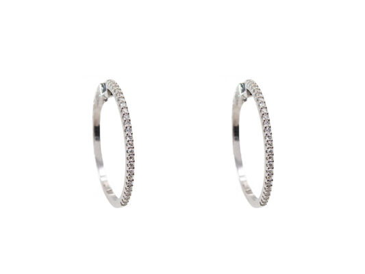 White gold hoops with diamonds.