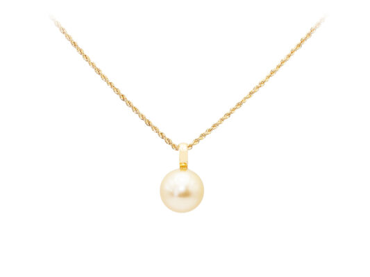 Cadena y colgante de oro amarillo y perla golden.