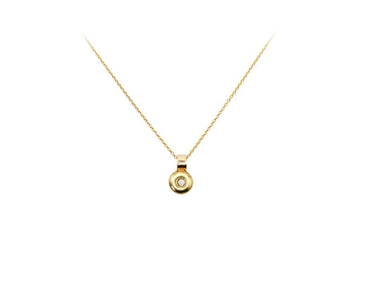 Yellow gold chain and pendant with a diamond.