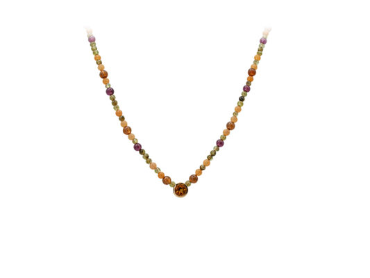 Yellow gold necklace with natural stones.