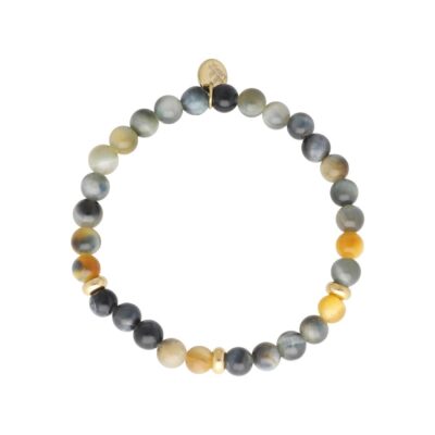 Pulsera acero, tonos azul y dorado y con ojo de tigre